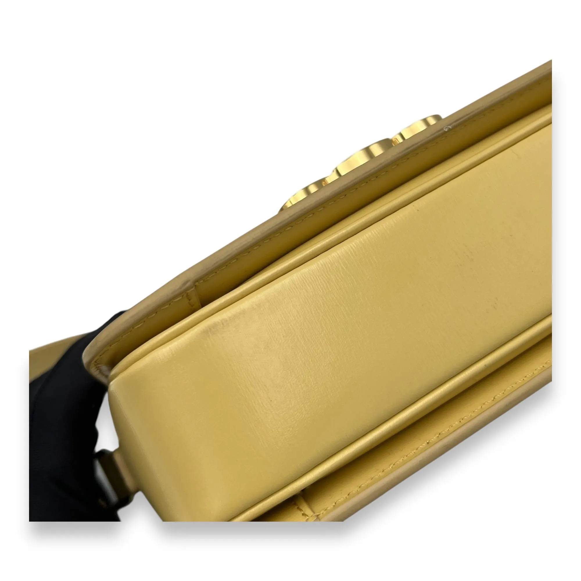 Triomphe Crossbody Bag Teen Yellow in Calfskin, Gold hardware