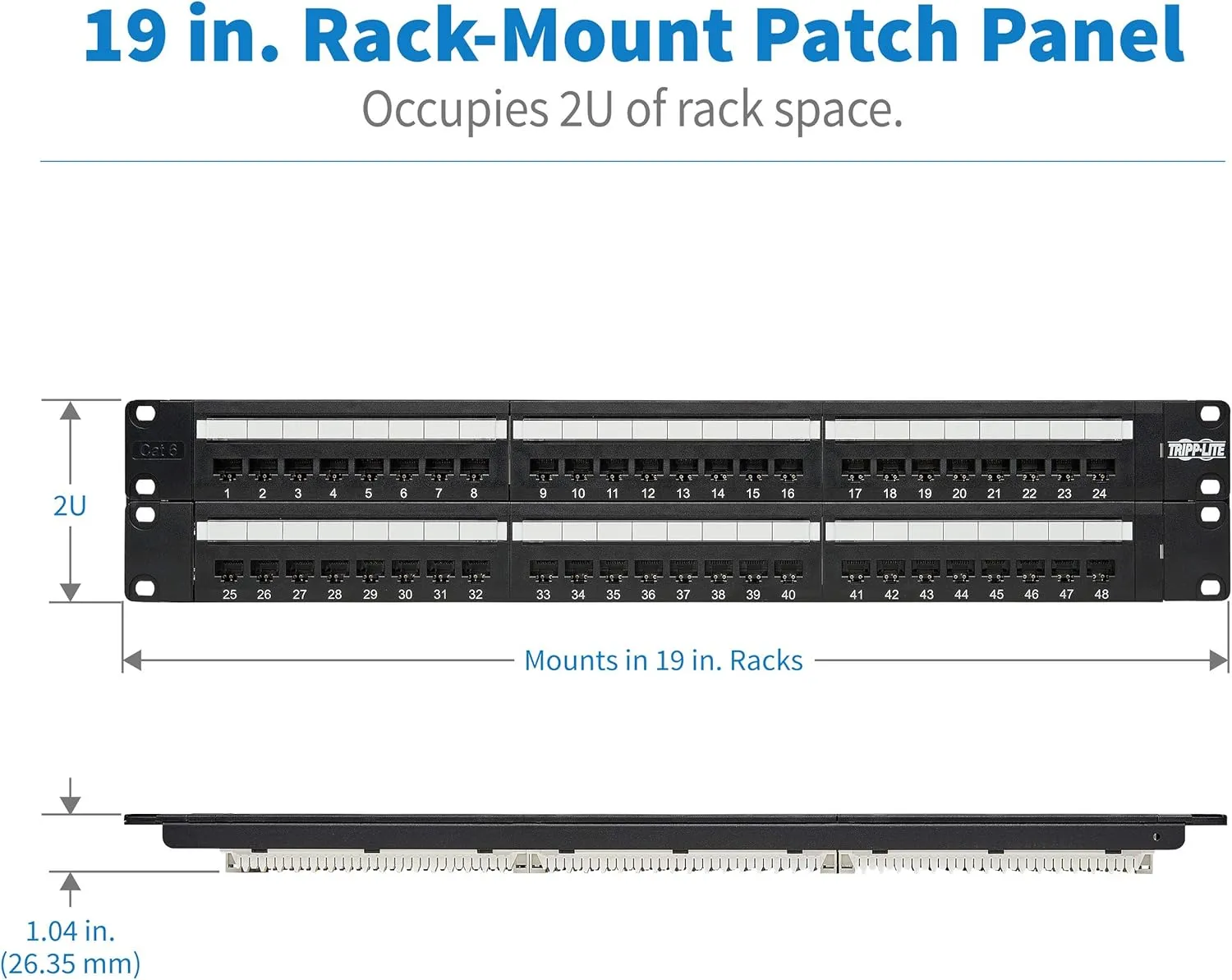 Tripp Lite 48-Port 2U Rackmount Cat6 110 Patch Panel 568B, RJ45 Ethernet(N252-048) , Black
