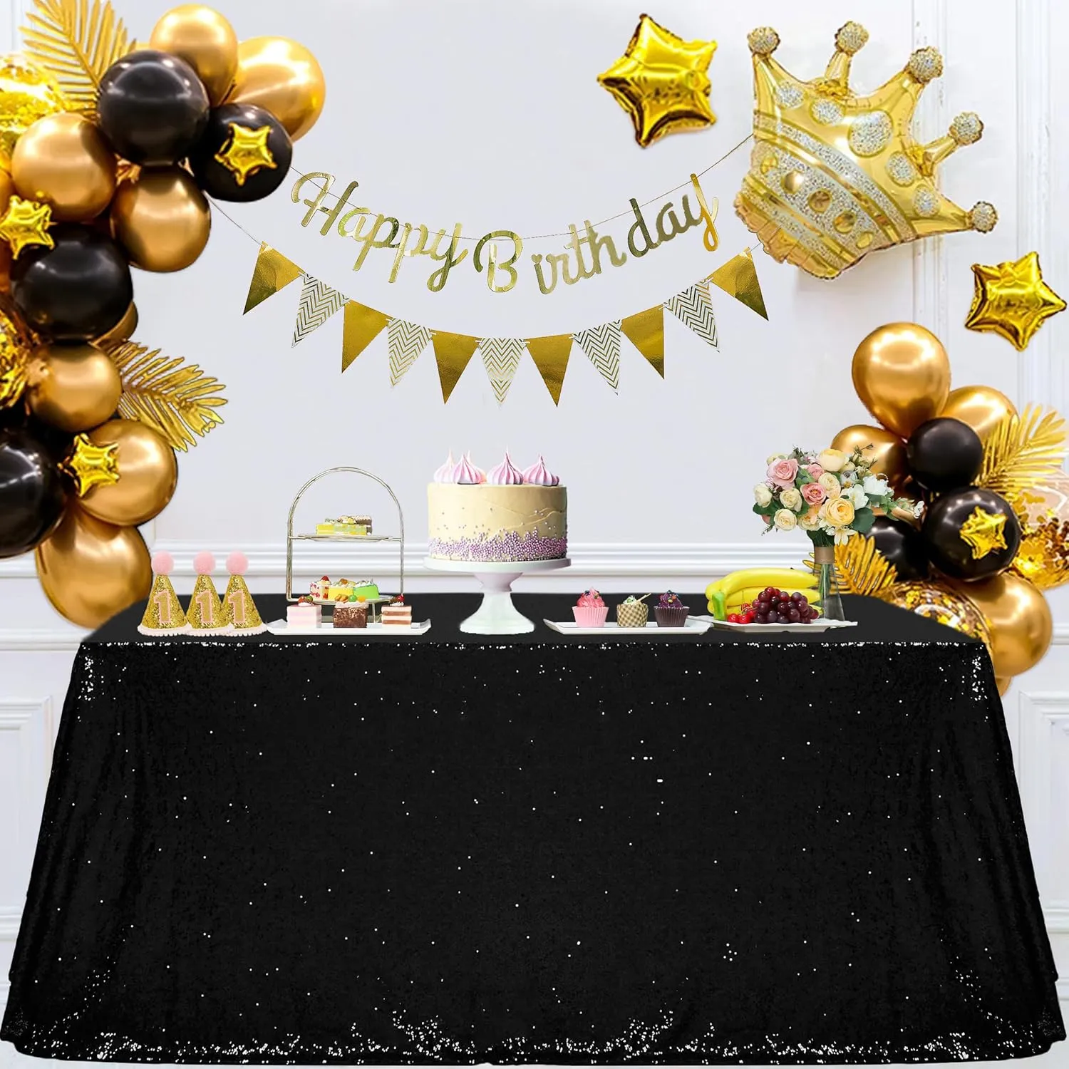Trlyc Black Sequin Tablecloth - 60x120inch Glitter Tablecloth Rectangle Party Wedding Christmas Table Cloth