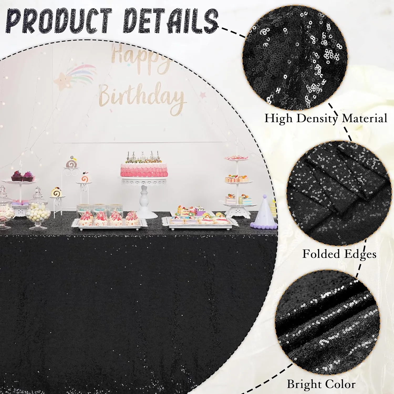 Trlyc Black Sequin Tablecloth - 60x120inch Glitter Tablecloth Rectangle Party Wedding Christmas Table Cloth