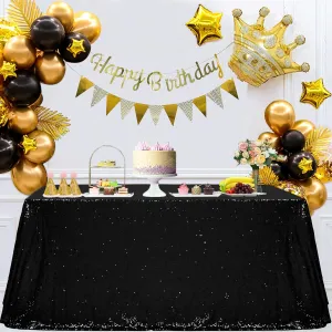 Trlyc Black Sequin Tablecloth - 60x120inch Glitter Tablecloth Rectangle Party Wedding Christmas Table Cloth