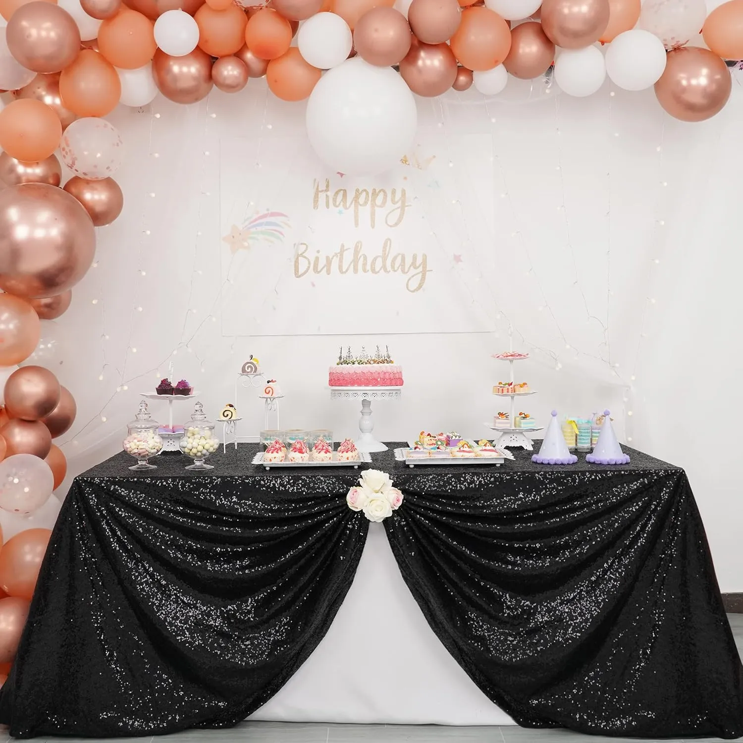 Trlyc Black Sequin Tablecloth - 60x120inch Glitter Tablecloth Rectangle Party Wedding Christmas Table Cloth