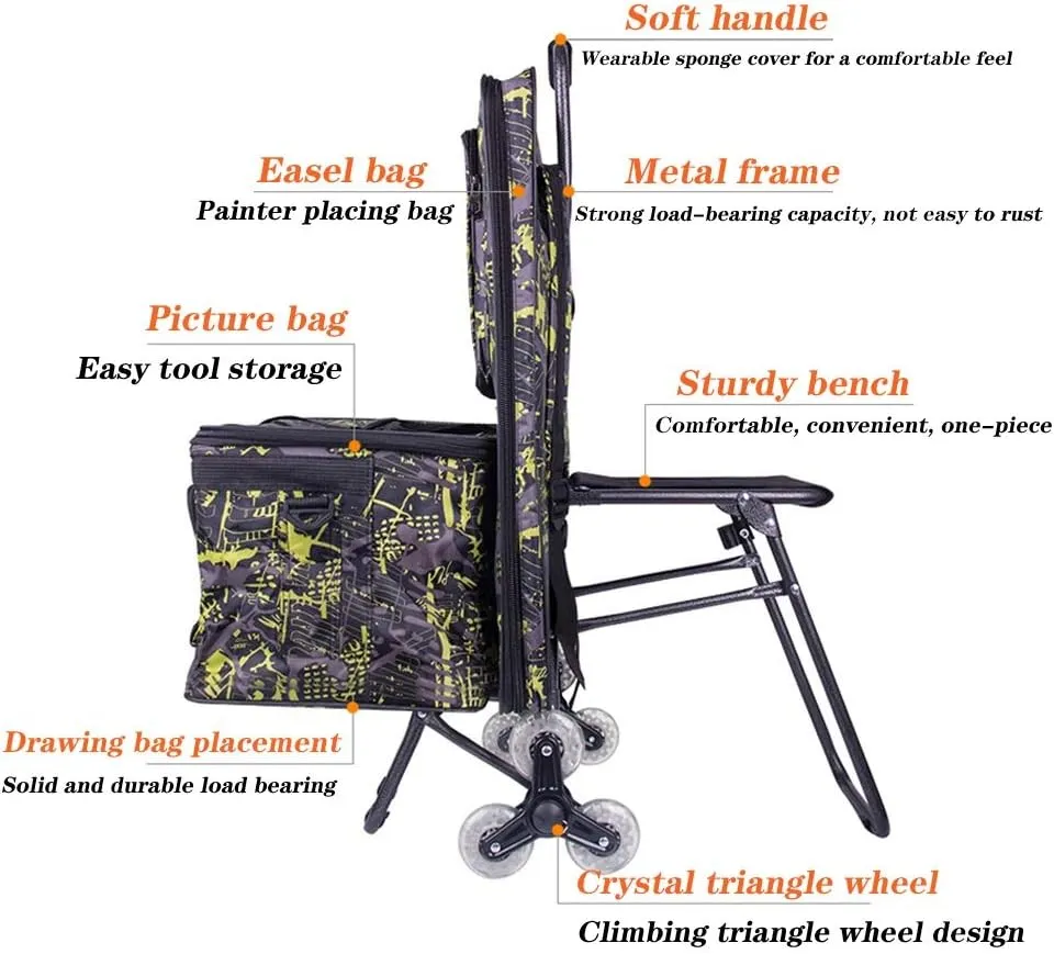 Trolley Easel Rolling Artist Trolley Bag Trolley Painting Tool Cart Artist Combination Portable Folding Art Cart (Seat Frame)