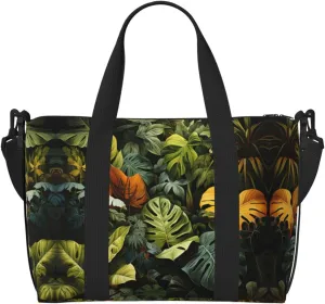 Tropical Rainforest Palm Leaves Hand-held messenger travel bag, suitable for work, travel, fitness, tourism, women's casual handbag with zipper,