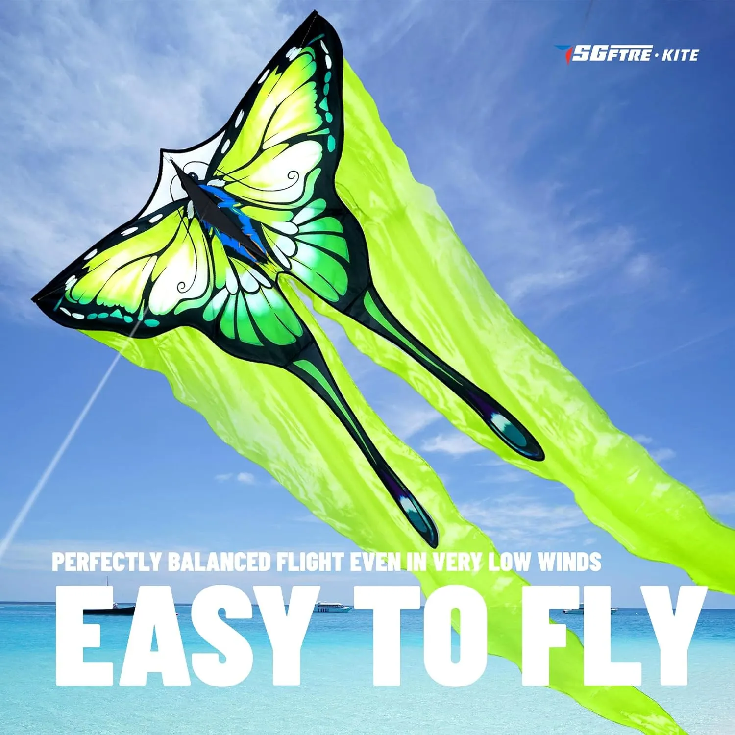 Tulle Butterfly Kite - Easy to Fly, Perfect for Outdoor Activities & Holidays, Ideal for Kids and Adults with Kite Thread Included (Green)