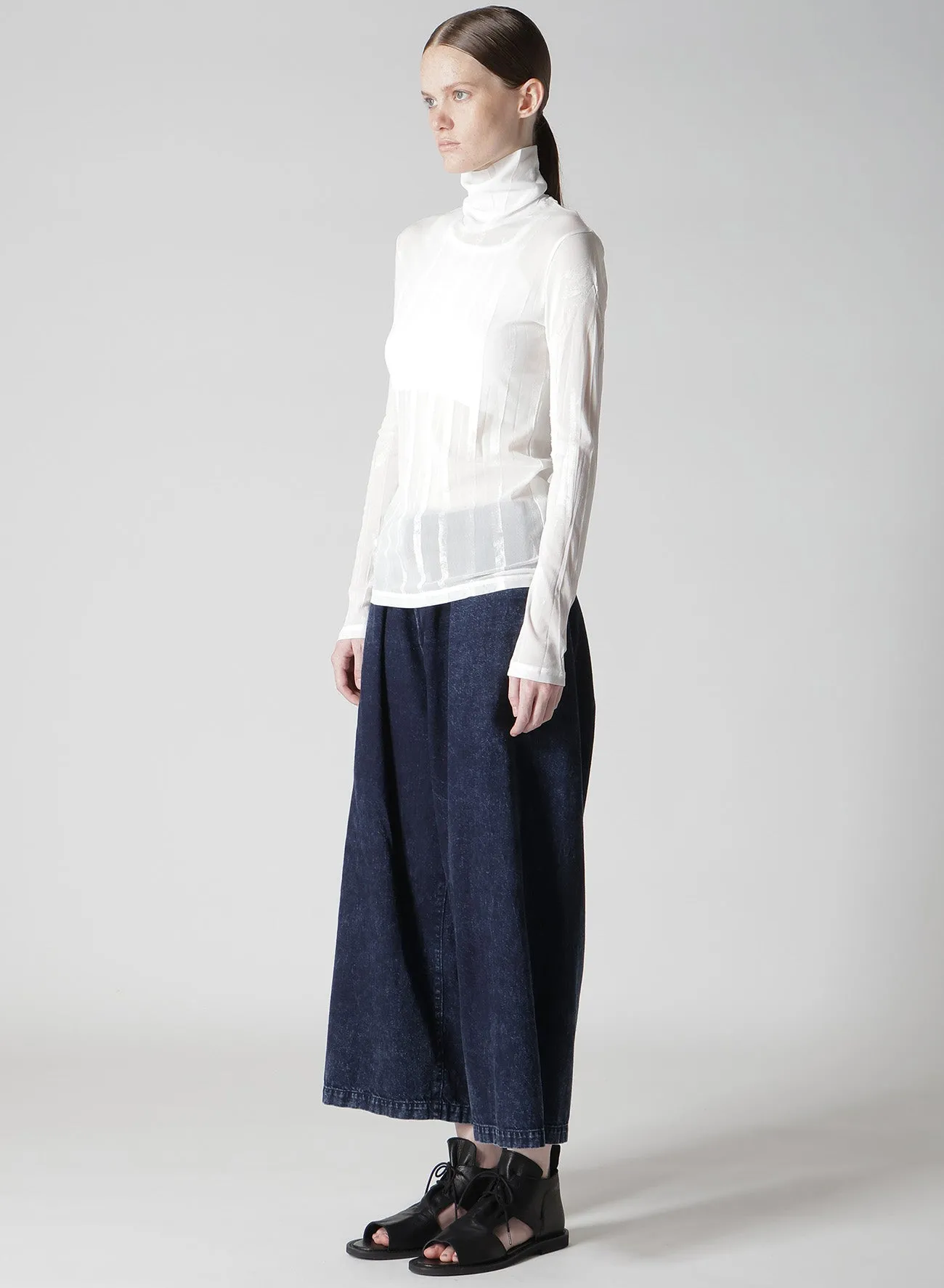 TULLE PLEATS LONG SLEEVE HIGH NECK T