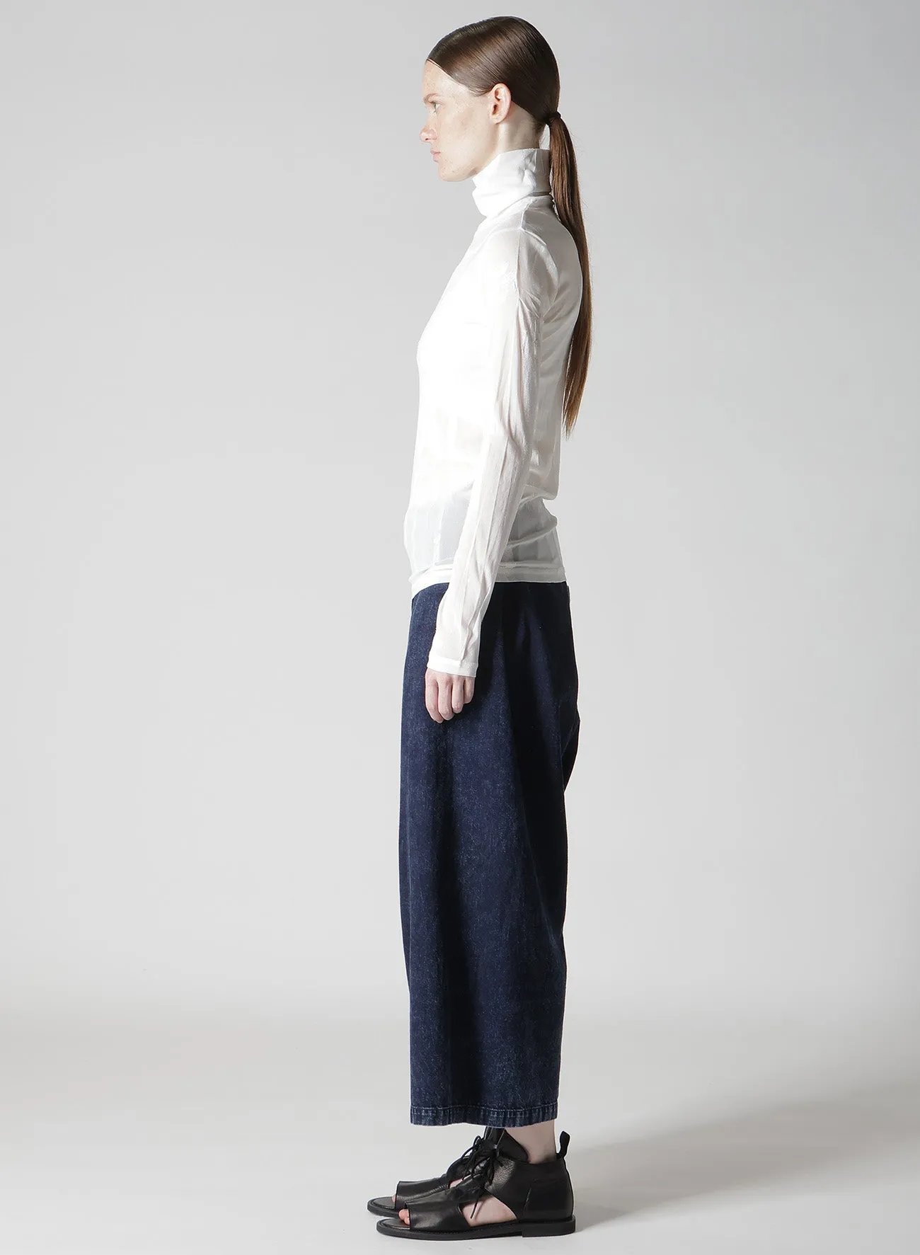 TULLE PLEATS LONG SLEEVE HIGH NECK T