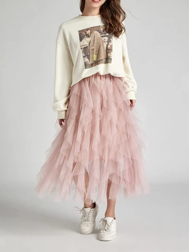 Tulle Skirts for Women Long Length Tutu Fairy Tiered Skirt A Line Mesh Elastic Waist Skirts