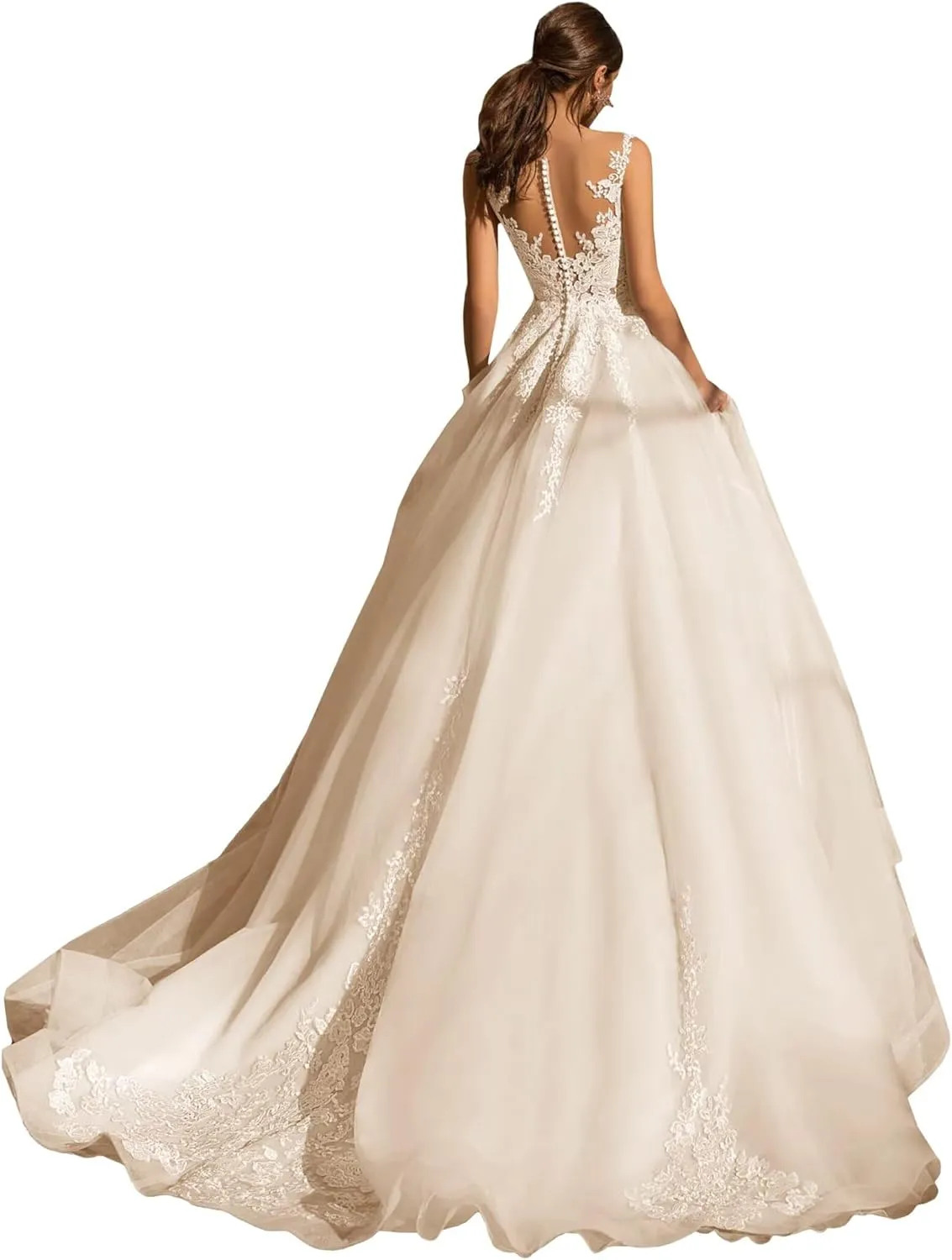 Tulle Wedding Dresses for Bride Lace Applique Bridal Dress Spaghetti Straps V Neck Wedding Gowns 2025