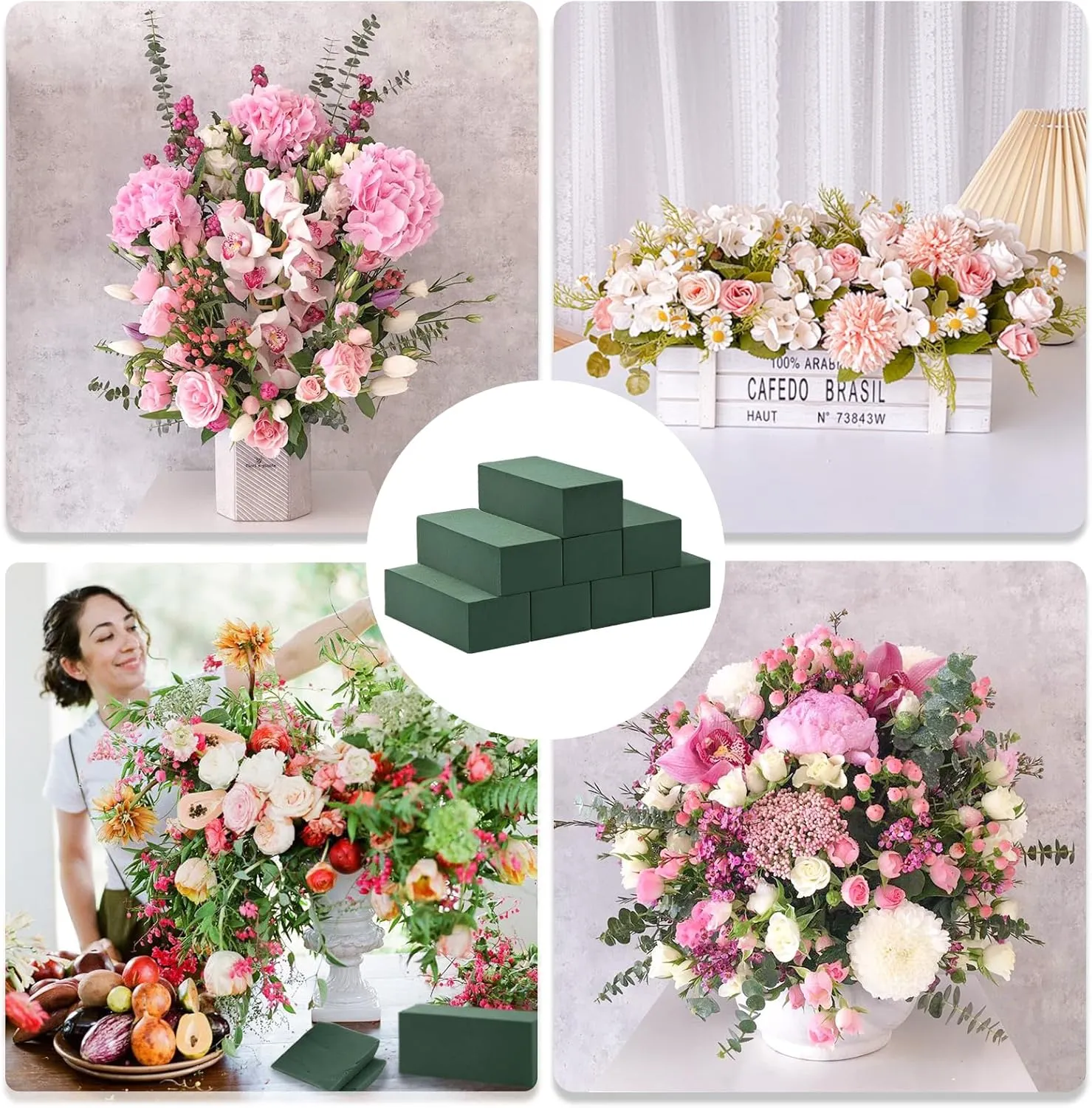 Tunnkit 8 Pcs Floral Foam Blocks Each 7.8" L x 3.5" W x 2.4" H Wet & Dry Flower Foam Blocks for Fresh and Artificial Flower Florist Foam Craft Art Supplies Wedding Home Decor for Flower Arrangement