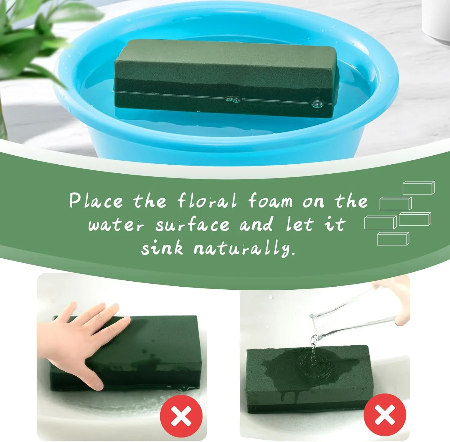 Tunnkit 8 Pcs Floral Foam Blocks Each 7.8" L x 3.5" W x 2.4" H Wet & Dry Flower Foam Blocks for Fresh and Artificial Flower Florist Foam Craft Art Supplies Wedding Home Decor for Flower Arrangement
