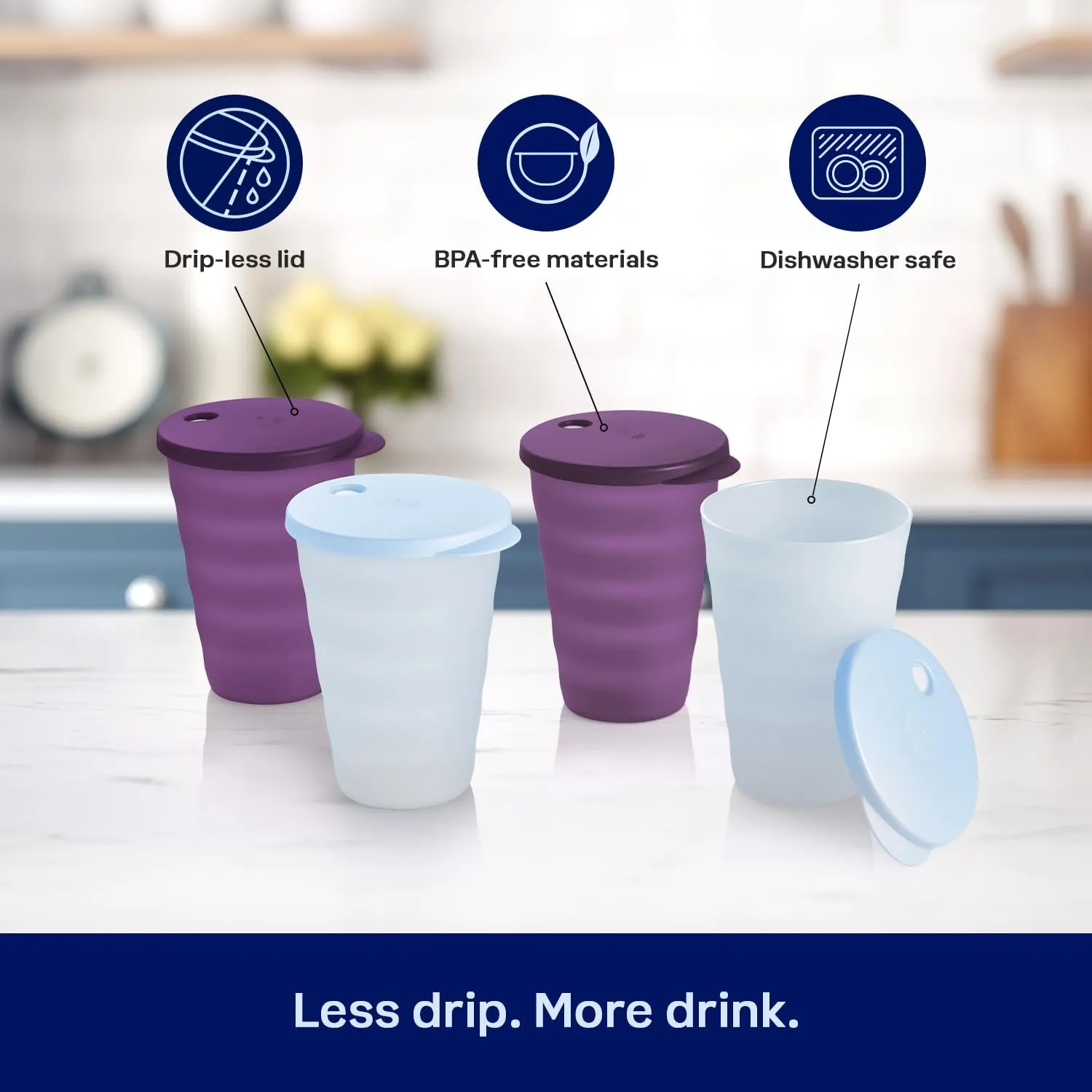 Tupperware Impressions Tumbler Set, 4 Count, Dishwasher Safe and BPA Free (4 Tumblers, 4 Lids, 17 fl oz each)