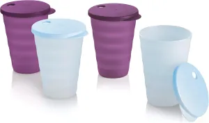 Tupperware Impressions Tumbler Set, 4 Count, Dishwasher Safe and BPA Free (4 Tumblers, 4 Lids, 17 fl oz each)