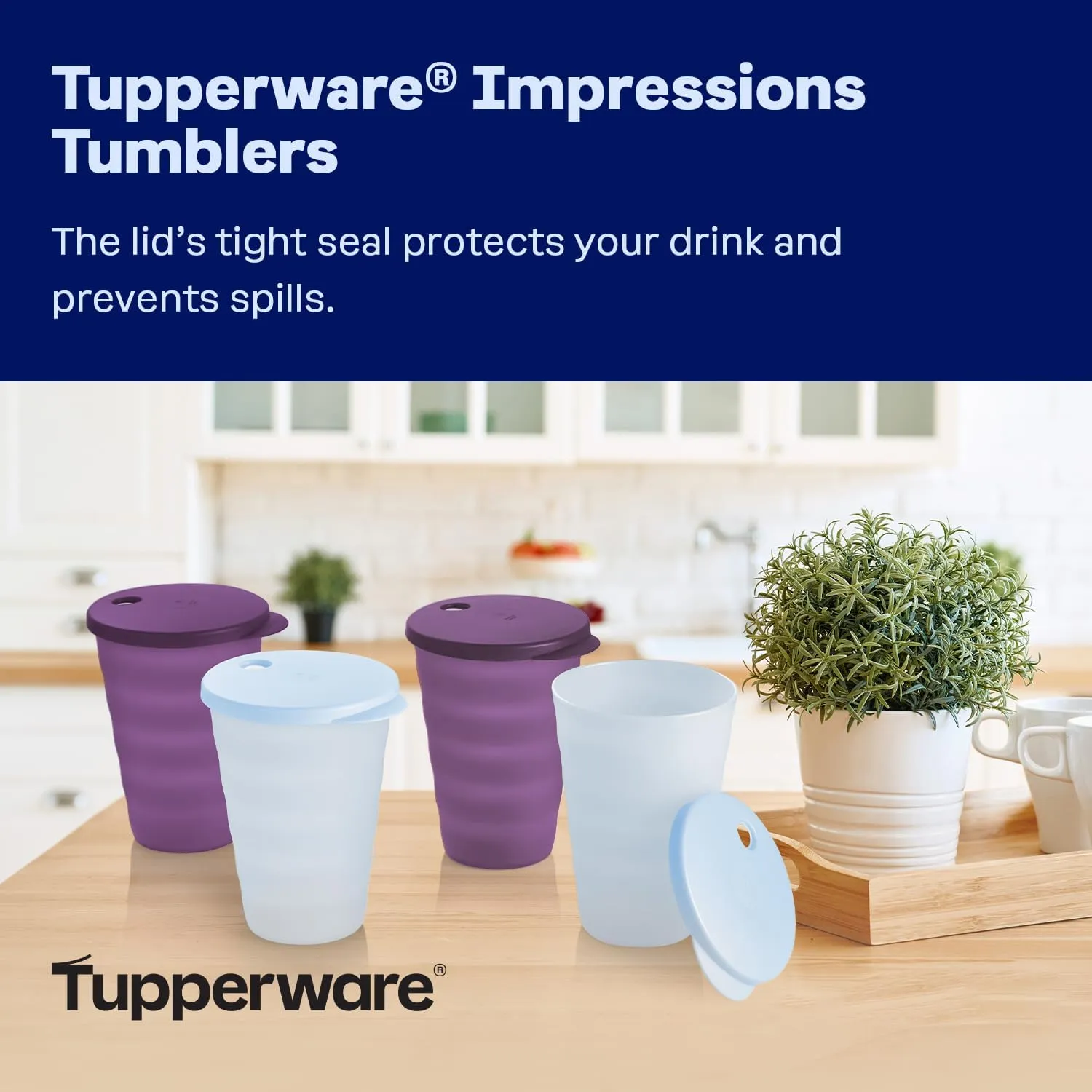 Tupperware Impressions Tumbler Set, 4 Count, Dishwasher Safe and BPA Free (4 Tumblers, 4 Lids, 17 fl oz each)