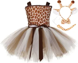 Tutu Dreams Halloween Animal Costumes for Kids Girls 1-10Y Reindeer Giraffe Tiger with Headband Halloween Dress Up Clothes