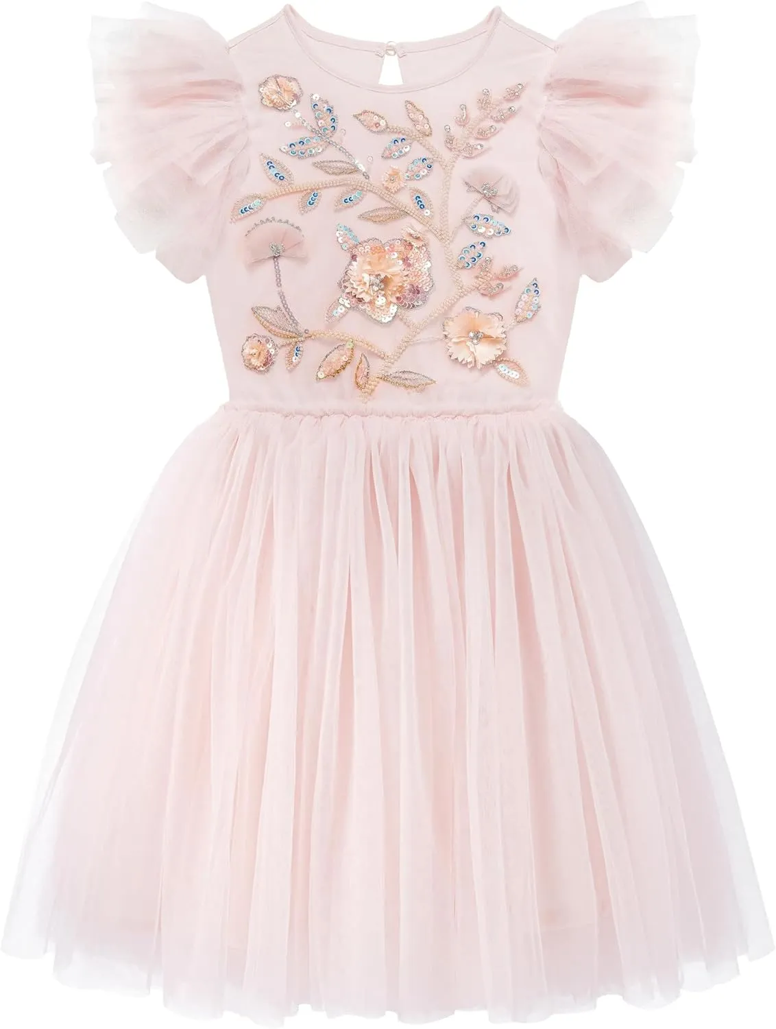 Tutu Dress for Girls - Embroidered Tulle Tiered Layered Flower Toddler Dress for Wedding & Birthday