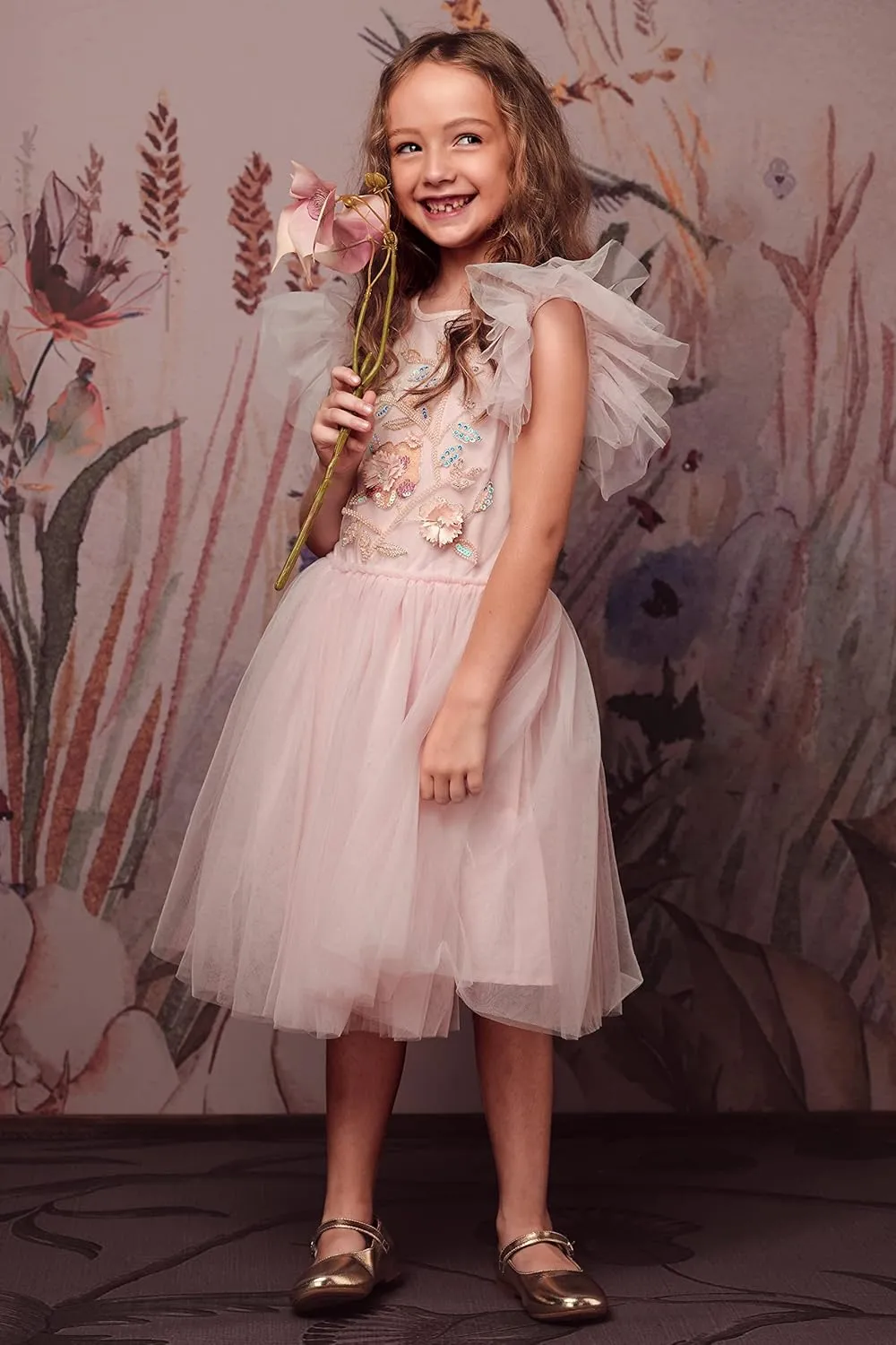 Tutu Dress for Girls - Embroidered Tulle Tiered Layered Flower Toddler Dress for Wedding & Birthday
