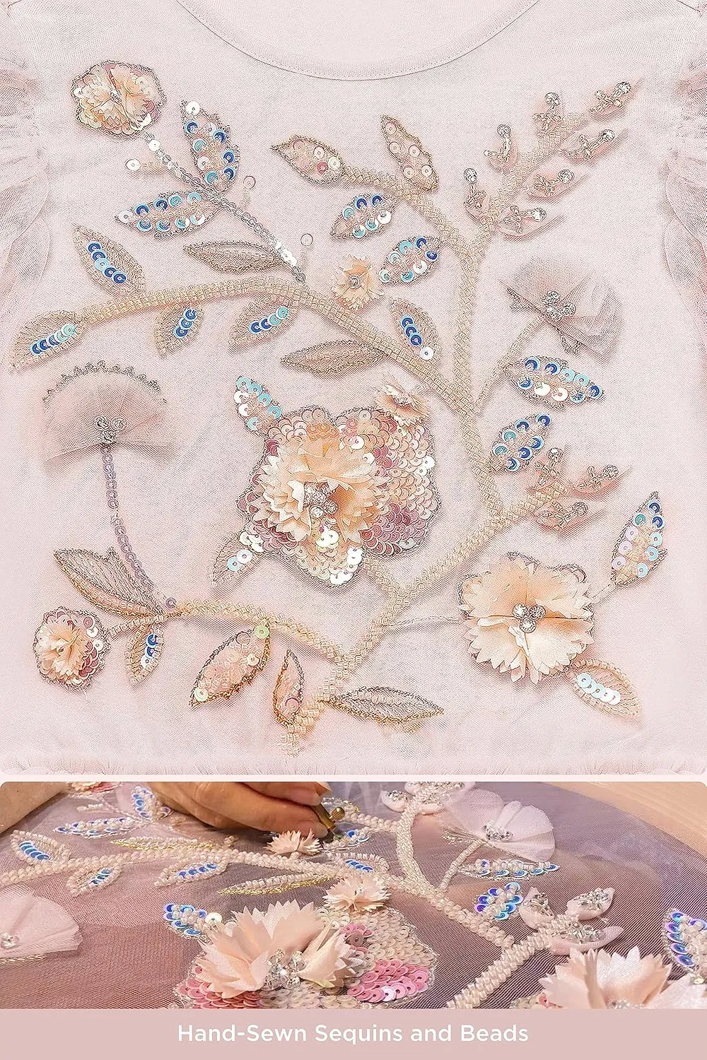 Tutu Dress for Girls - Embroidered Tulle Tiered Layered Flower Toddler Dress for Wedding & Birthday