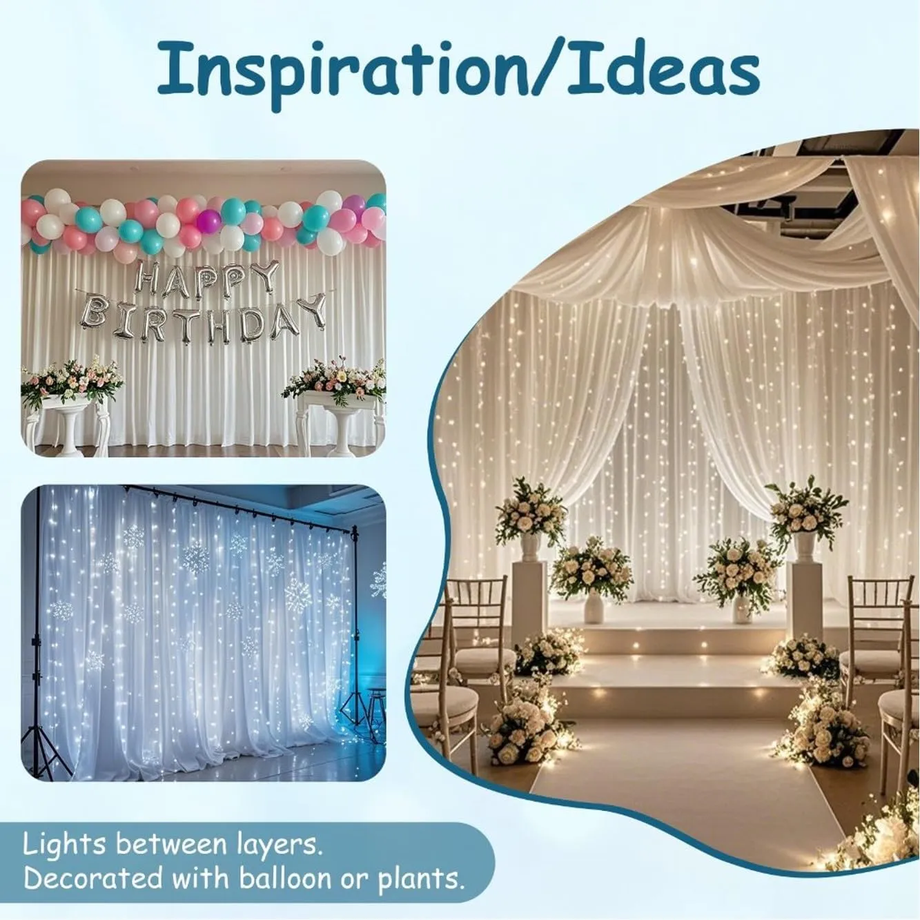 Two Layers Backdrop Made with One Piece Chiffon Tulle & Polyester for Professional Extra Wide Blackout Curtains (White, 20 x 8 ft)