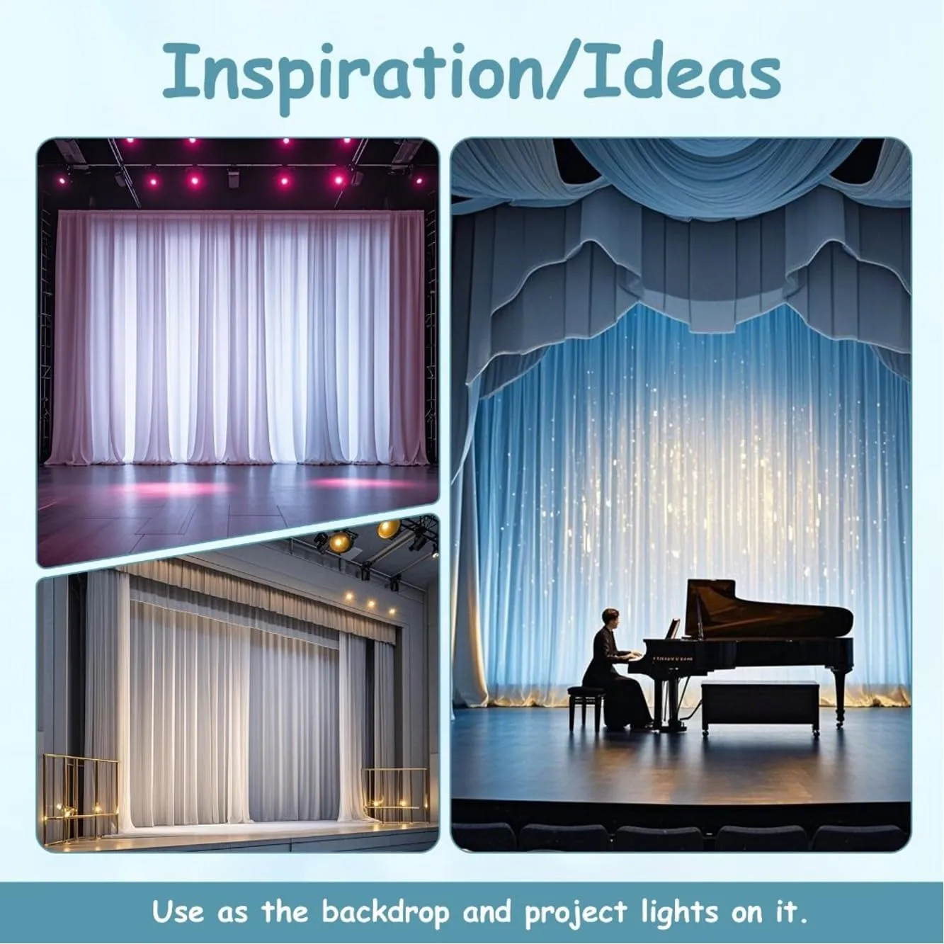 Two Layers Backdrop Made with One Piece Chiffon Tulle & Polyester for Professional Extra Wide Blackout Curtains (White, 20 x 8 ft)