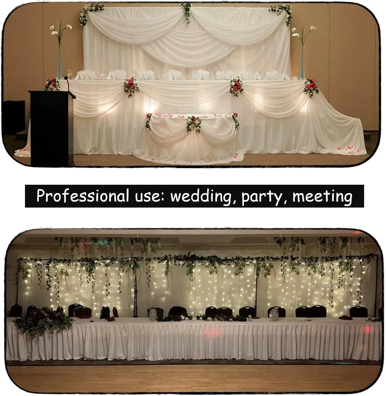 Two Layers Backdrop Made with One Piece Chiffon Tulle & Polyester. Use as Extra Wide Semi-Blackout Curtains, Stage Curtains or Garage Divider Curtain. White, 10x8FT