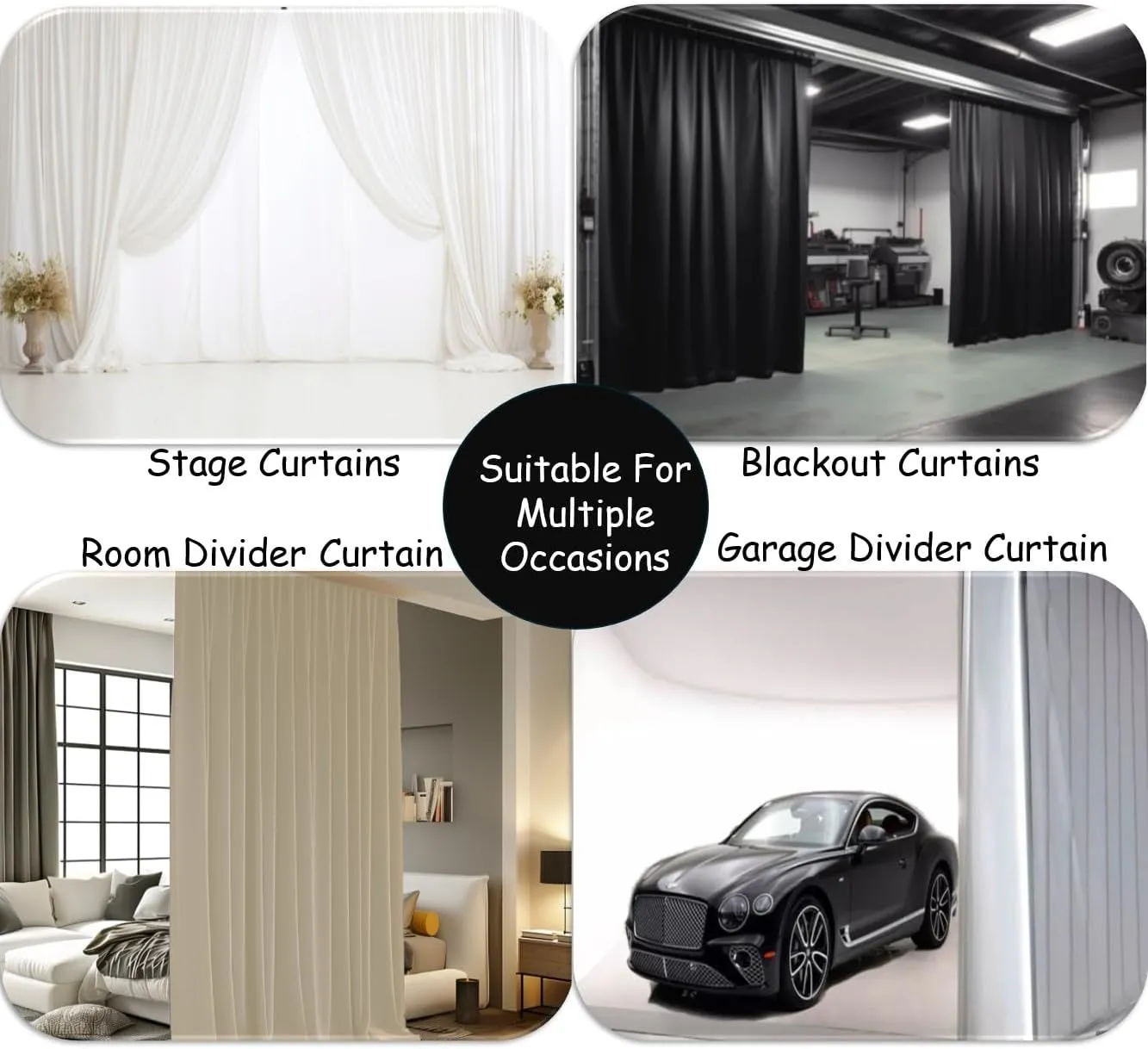 Two Layers Backdrop Made with One Piece Chiffon Tulle & Polyester. Use as Extra Wide Semi-Blackout Curtains, Stage Curtains or Garage Divider Curtain. White, 10x8FT