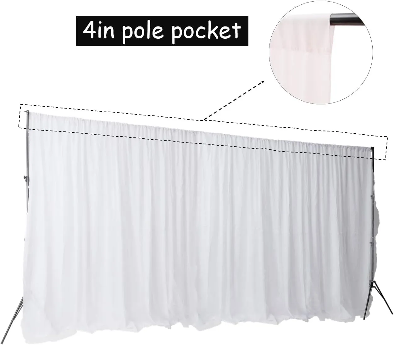 Two Layers Backdrop Made with One Piece Chiffon Tulle & Polyester. Use as Extra Wide Semi-Blackout Curtains, Stage Curtains or Garage Divider Curtain. White, 10x8FT