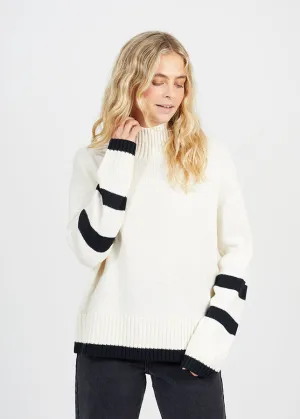 Tyla Oversized Stripe Sweater in Black / Cream