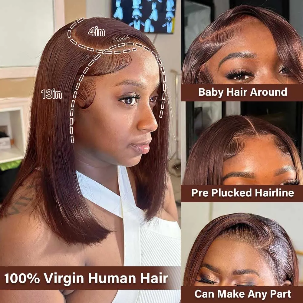 UCUVIC Chocolate Brown Bob Wig Human Hair 13x4 Hd Lace Front Wigs Straight Bob Wigs For Black Women Natural Hairline Color #4 13x4 Frontal Wigs Human Hair Pre Plucked 180% Density 14 Inch