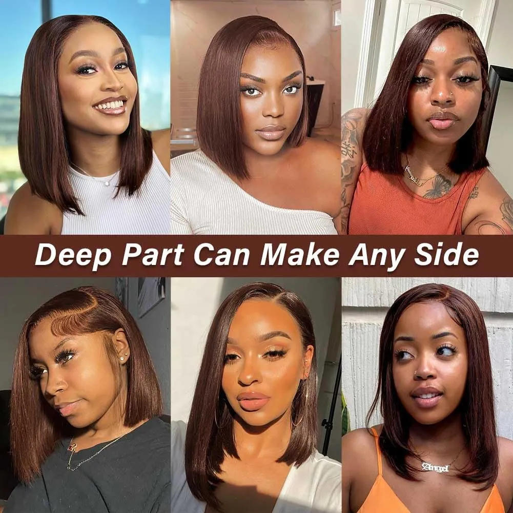 UCUVIC Chocolate Brown Bob Wig Human Hair 13x4 Hd Lace Front Wigs Straight Bob Wigs For Black Women Natural Hairline Color #4 13x4 Frontal Wigs Human Hair Pre Plucked 180% Density 14 Inch