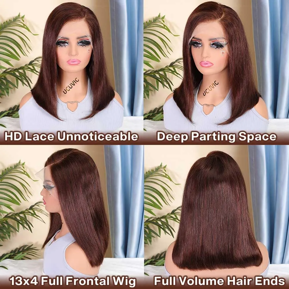 UCUVIC Chocolate Brown Bob Wig Human Hair 13x4 Hd Lace Front Wigs Straight Bob Wigs For Black Women Natural Hairline Color #4 13x4 Frontal Wigs Human Hair Pre Plucked 180% Density 14 Inch
