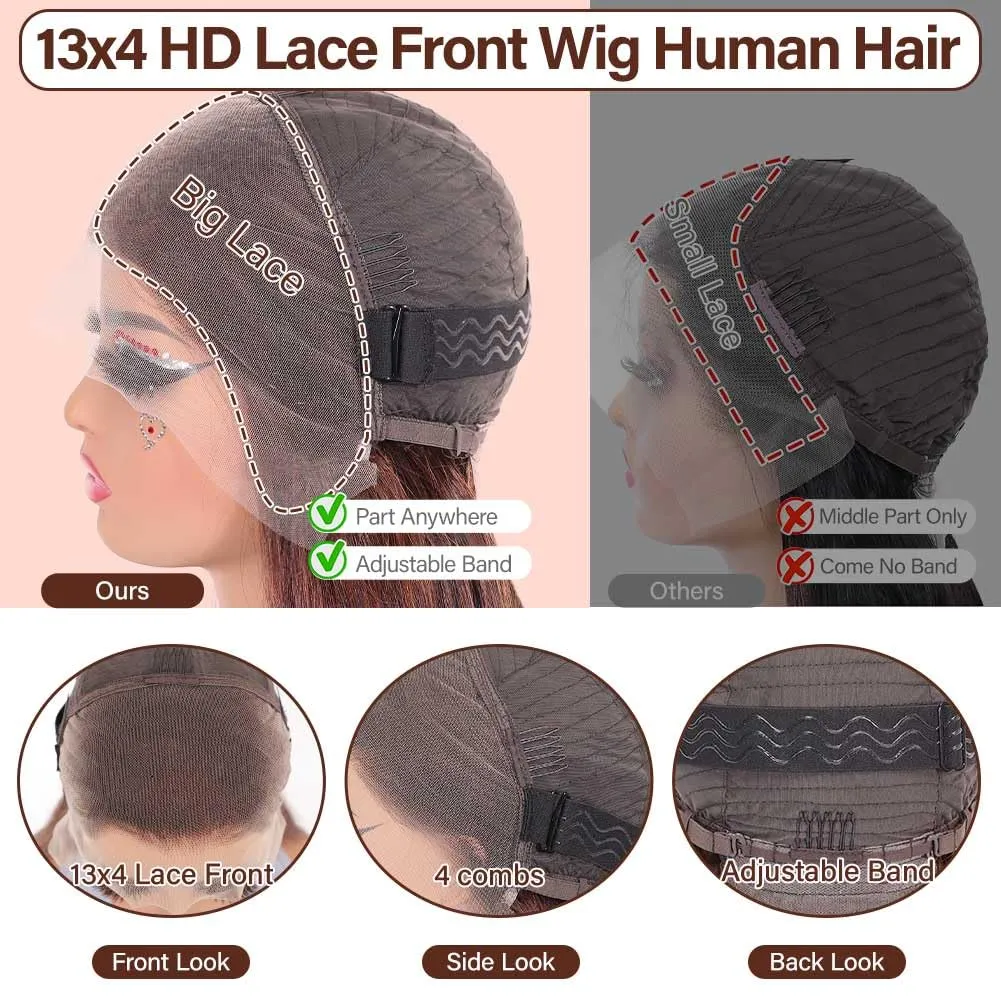 UCUVIC Chocolate Brown Bob Wig Human Hair 13x4 Hd Lace Front Wigs Straight Bob Wigs For Black Women Natural Hairline Color #4 13x4 Frontal Wigs Human Hair Pre Plucked 180% Density 14 Inch
