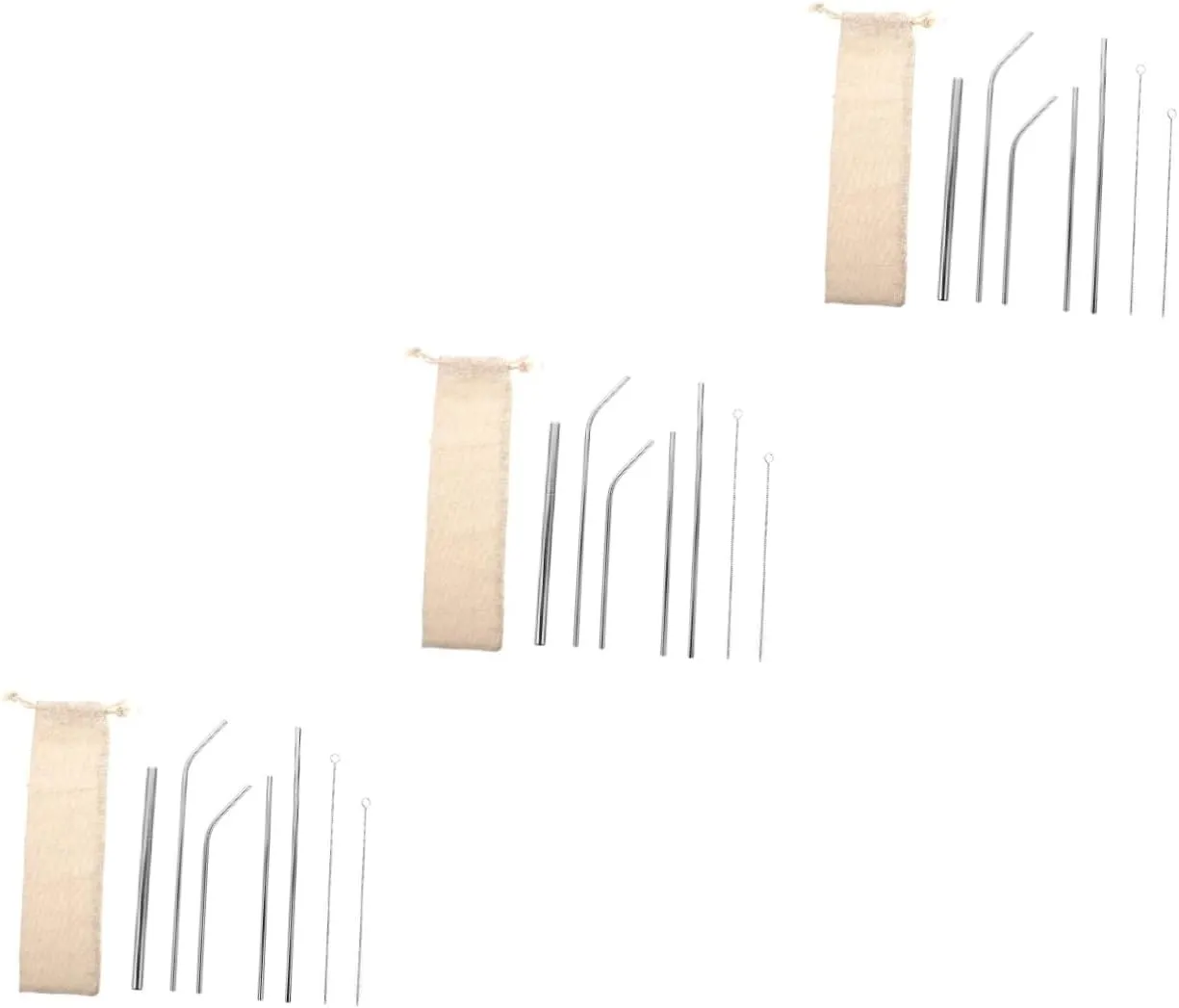 Unomor 3 Sets Stainless Steel Milk Tea Straws Reusable Drink Stirrers with Storage Bag for Family Camping Kitchen Present