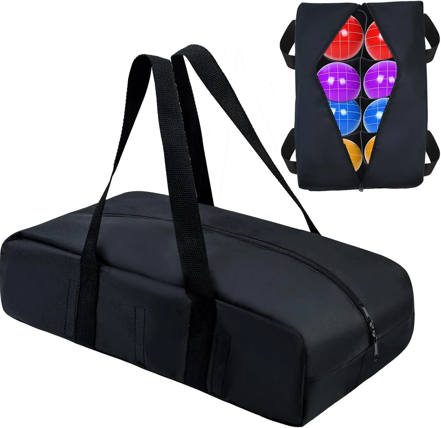 Upgraded Bocce Ball Carry Bag with 8 Compartments 17*9inch Heavy Duty Bocce Set Carry Bag Waterproof Oxford Cloth Portable Bocce Storage Organizer Case for Lawn Beach Yard Outdoor Game Set(Bag Only)