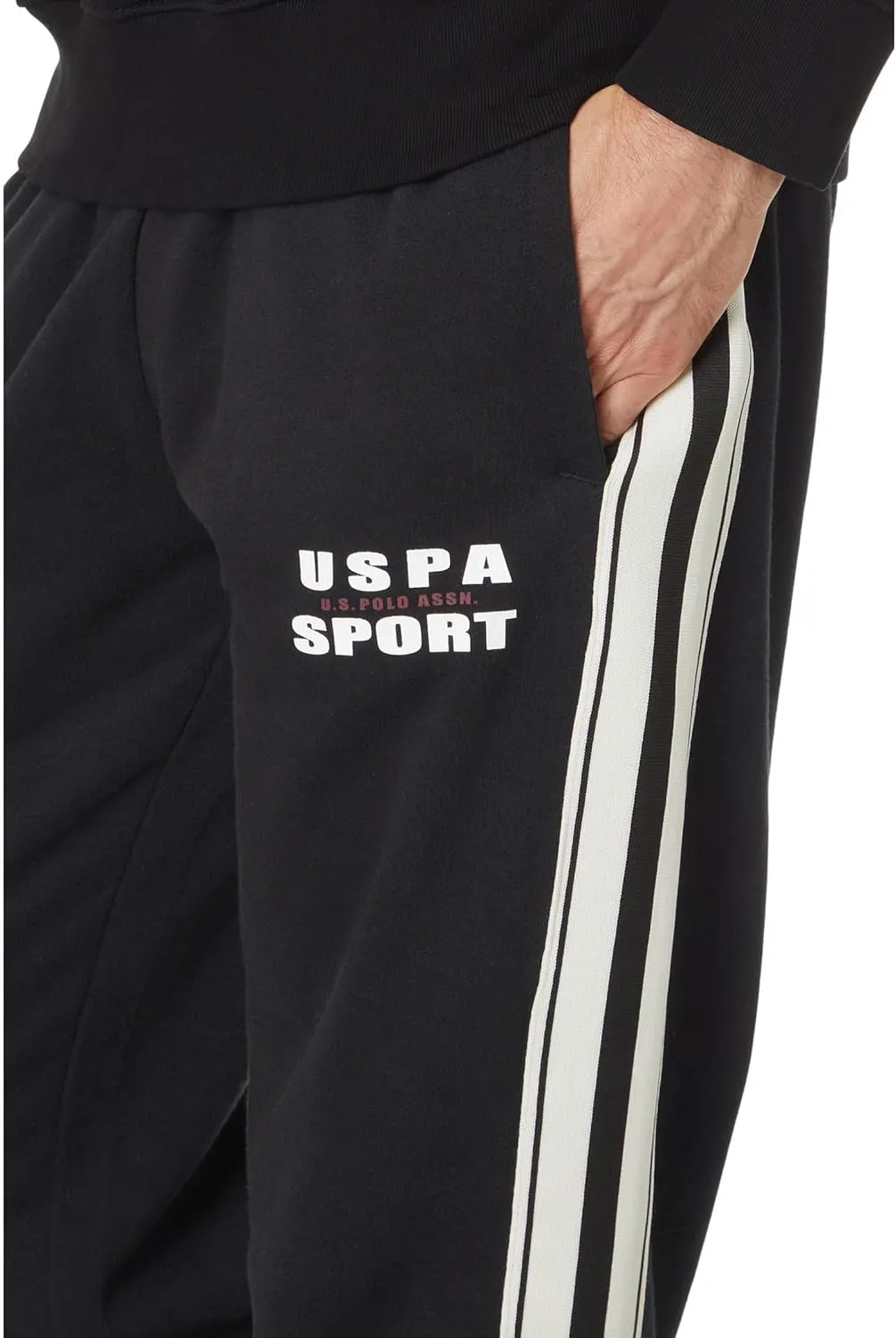 U.S. Polo Assn. Men's Fleece Knit Jogger Track Pants W/Side Stripe Tricot Tape
