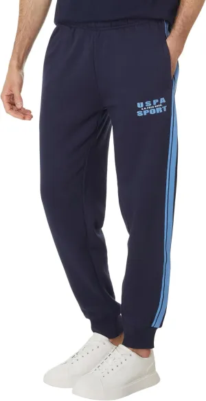 U.S. Polo Assn. Men's Fleece Knit Jogger Track Pants W/Side Stripe Tricot Tape