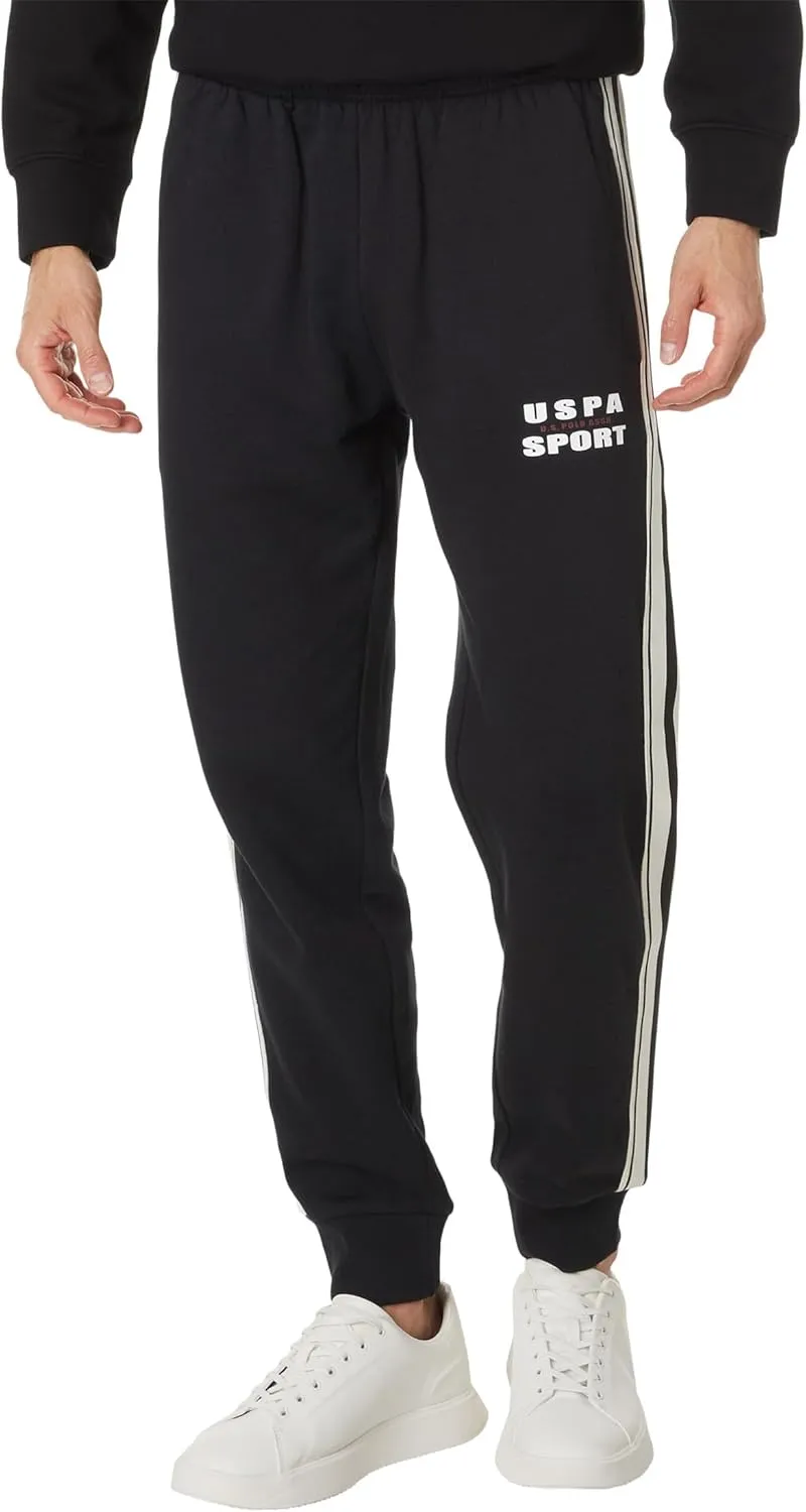 U.S. Polo Assn. Men's Fleece Knit Jogger Track Pants W/Side Stripe Tricot Tape