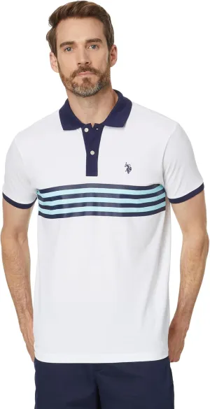 U.S. POLO ASSN. Men's Short Sleeve Slim Fit Printed Chest Stripe Pique Polo Shirt