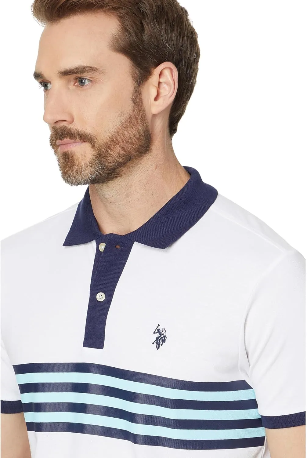 U.S. POLO ASSN. Men's Short Sleeve Slim Fit Printed Chest Stripe Pique Polo Shirt