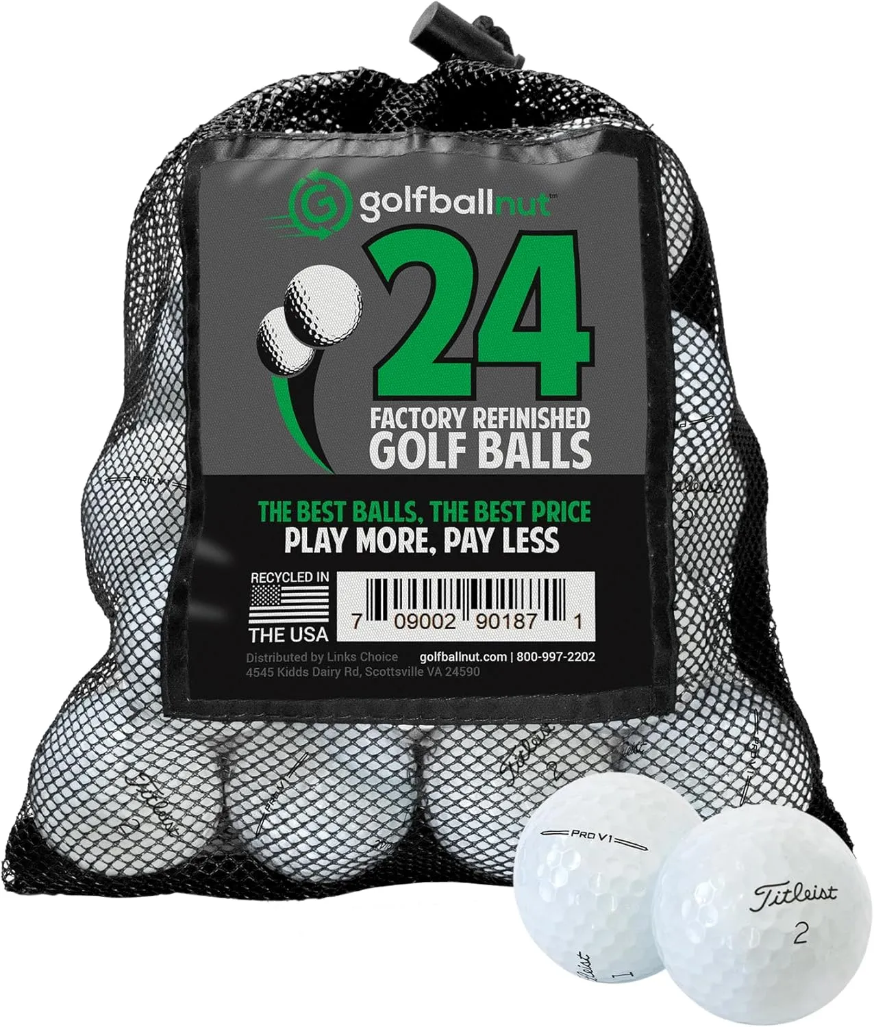 Used and Factory Refinished for Titleist Pro V1 2021 Mint 5A Quality White 24 Golf Balls Mesh Bag Included