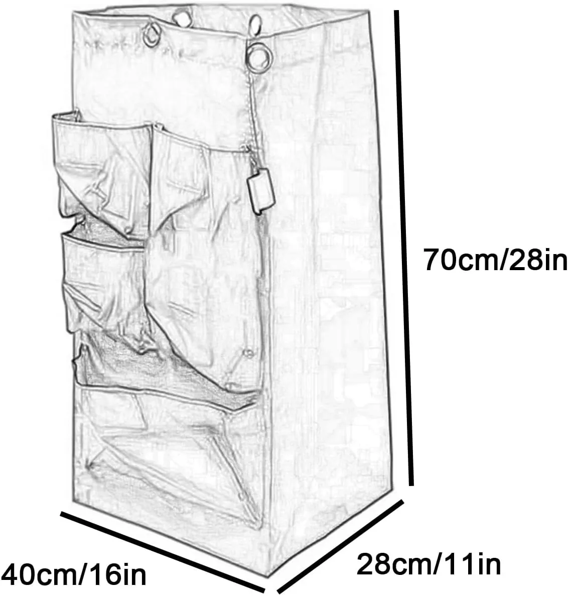Utility Rolling Cart Bag Sturdy and Waterproof Material, Laundry Basket Bag 6 Metal Hanging Holes, with 5 Small Pockets Large Capacity, Easy to Disassemble and Install(Yellow)