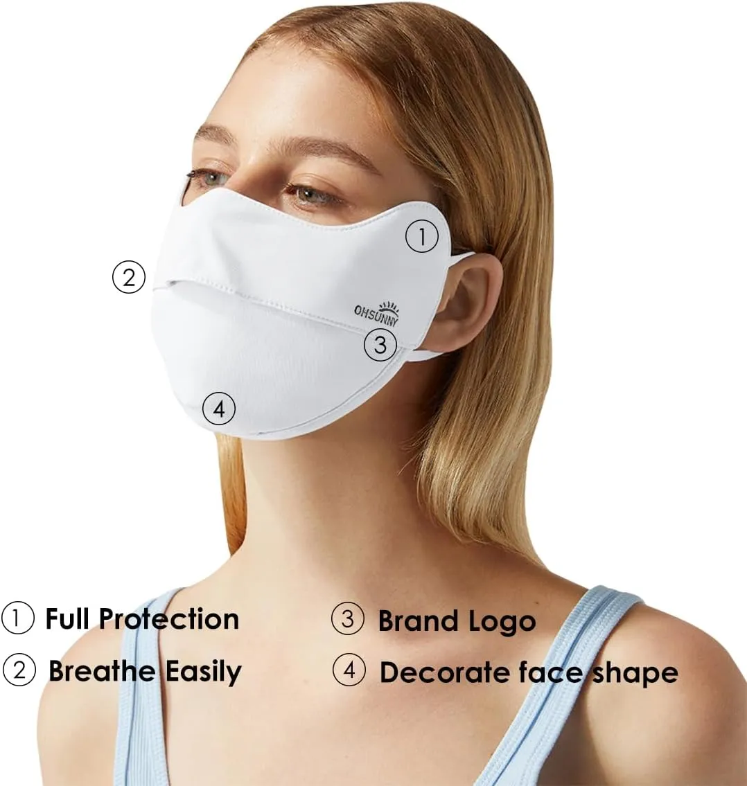 UV Face Cover UPF 50  Women Breathable Face Covering Protection Sunscreen Mask SLN3M072D