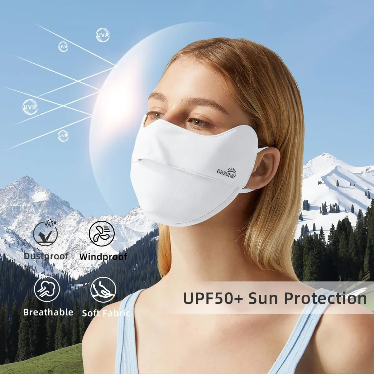 UV Face Cover UPF 50  Women Breathable Face Covering Protection Sunscreen Mask SLN3M072D