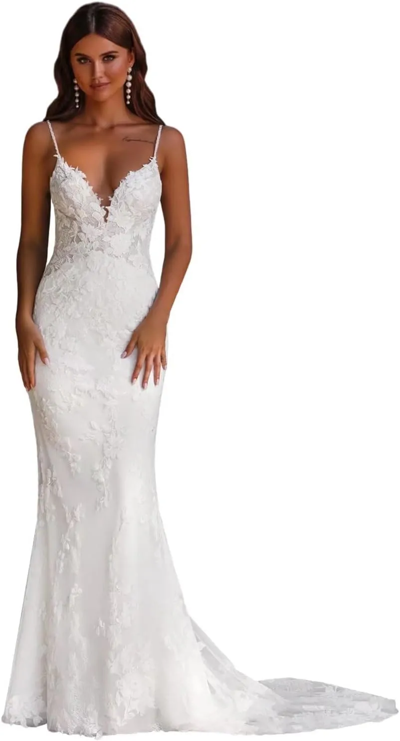 UZN Mermaid Tulle Wedding Dresses with Lace for Bride Women's Long Applique Bridal Dress Bodycon 2025