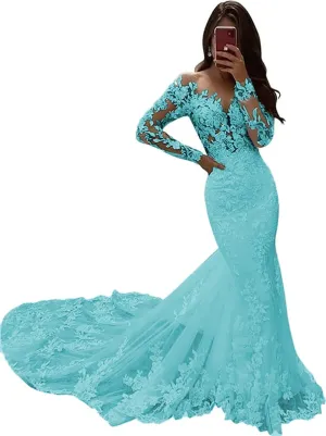 V Neck Mermaid Tulle Wedding Dresses for Women 2025 Court Train Backless Bridal Gown with Hollow-Out Laces Applique