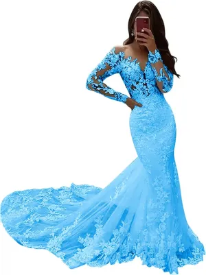 V Neck Mermaid Tulle Wedding Dresses for Women 2025 Court Train Backless Bridal Gown with Hollow-Out Laces Applique