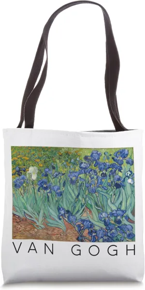 Van Gogh Irises Art Painting labeled with Van Gogh Tote Bag