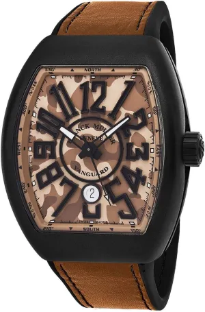 Vanguard Mens Automatic Date Beige Camouflage Face Beige/Black Rubber Strap Watch V 45 SC DT Camouflage TTNRMC.SB