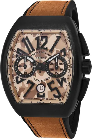 Vanguard Mens Automatic Date Chronograph Beige Camouflage Face Black Rubber Strap and Beige Leather Ontop Watch V 45 CC DT Camouflage TTNRMC.SB
