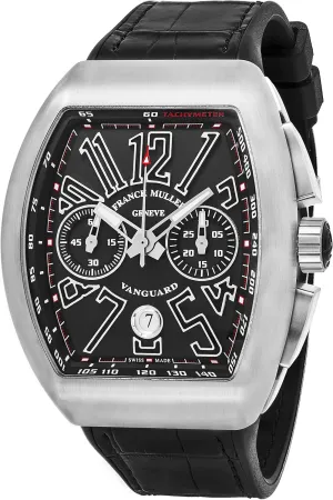 Vanguard Mens Automatic Date Chronograph Black Titanium Face Black Rubber Strap Watch V 45 CC DT TT BR.NR.NR